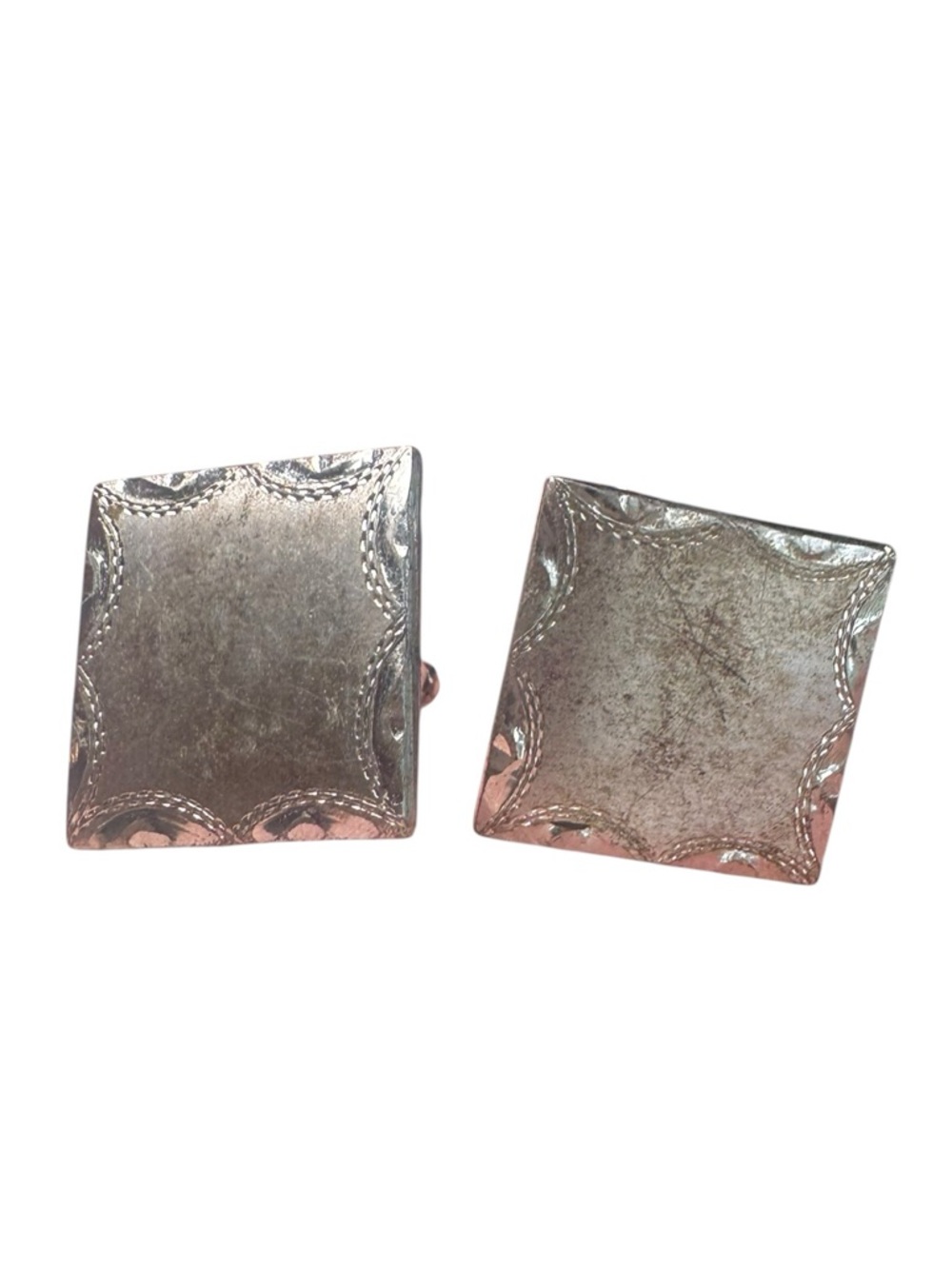 Square Etched Silver Tone Cuff Links